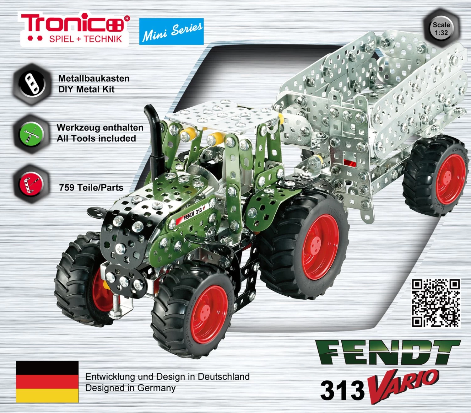 Tronico Mini Fendt 313 Vario Met Aanhangwagen – 1 : 32 1 Tronico Mini Fendt 313 Vario Met Aanhangwagen – 1 : 32