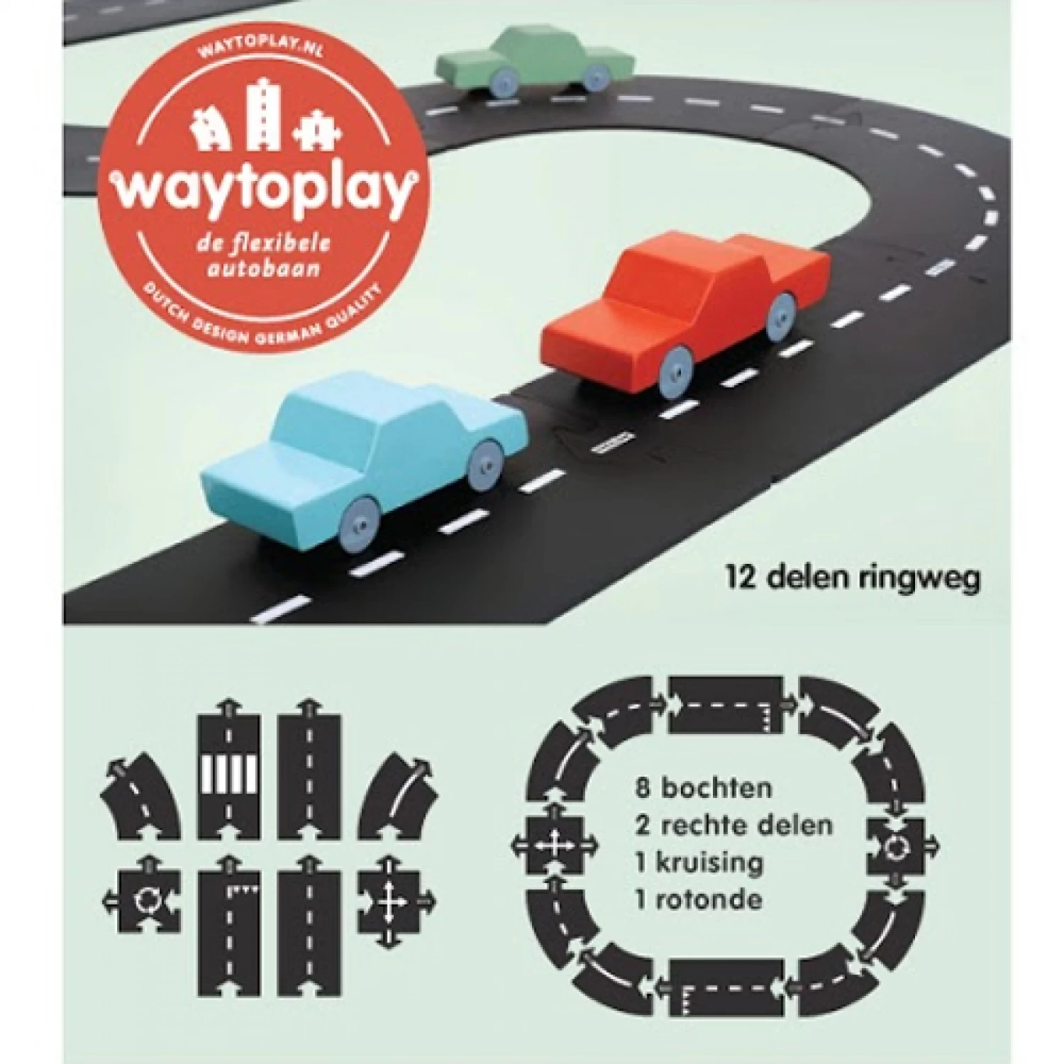 WayToPlay Ringroad Ringweg Rubber Flexibele Autobaan 12-dlg 1 WayToPlay Ringroad Ringweg Rubber Flexibele Autobaan 12-dlg
